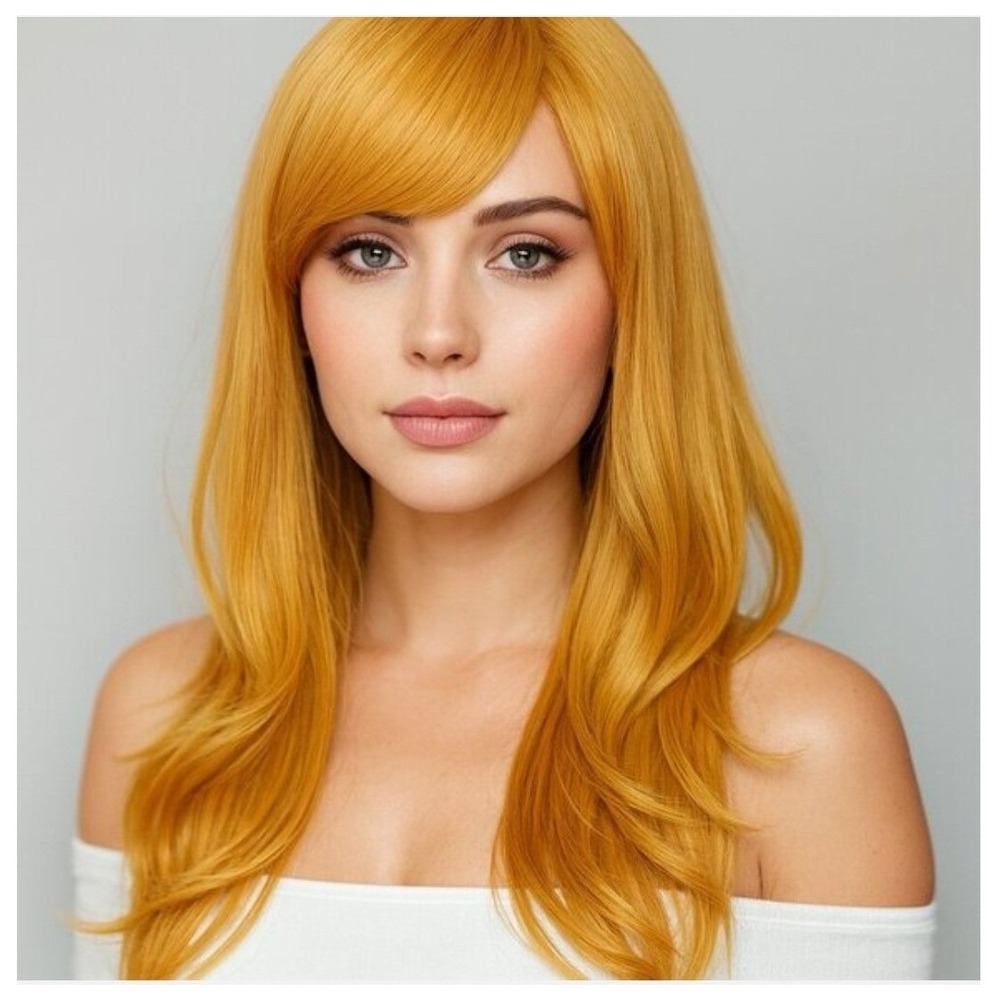 Long Layered Golden Wig With Bangs Role Cos Play Dress Up Halloween Everyday Use